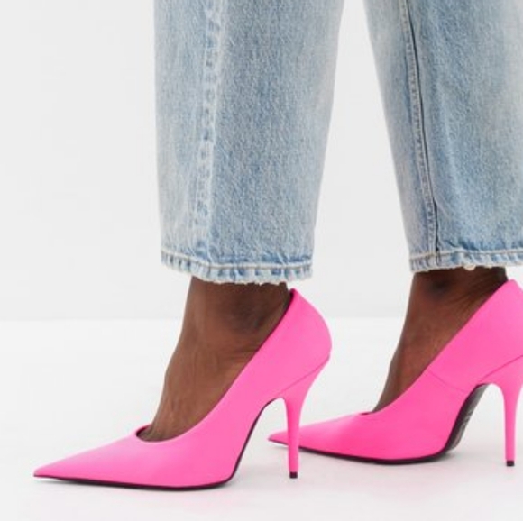 BALENCIAGA 110mm Knife Pointed Toe Jersey Pumps In Pink FR 37.5 US 7.5 Org $965 - Picture 1 of 16